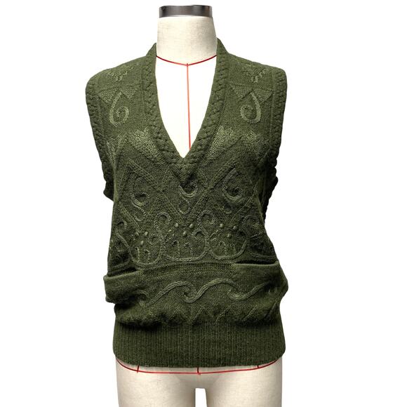 Vintage Other - Vintage Peruvian Adult Size S Green Embroidered Alpaca Knit Vest